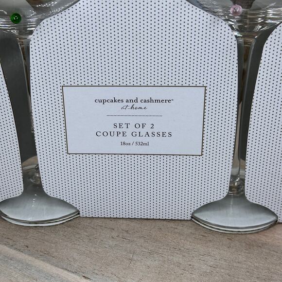 Cupcakes and Cashmere Rainbow Dot Coupe Glass Set 2 Vintage Style Set New - Picture 9 of 11